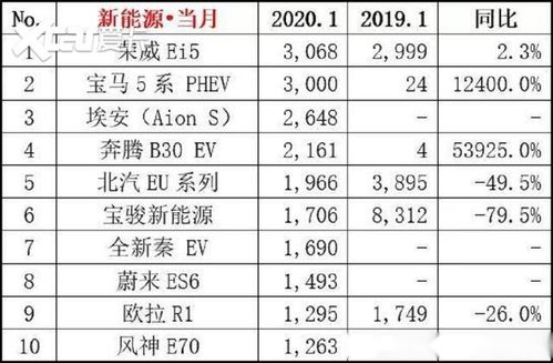 宝马杀入前三, 2020年1月卖得最好的十大新能源车