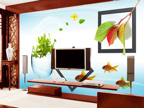 海边海景3D立体鱼缸叶子电视背景墙效果图 15119570 欧式电视背景墙效果图 