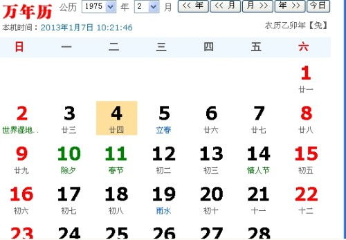 1975年的阳日2月4日是阴日的几月几日 