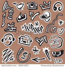 rap music hip hop graffiti vector icons