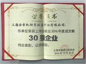 安吉拍获上海拍卖行业2016年度成交额30强企业称号