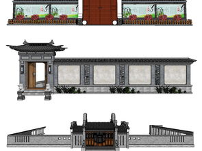 中式院门围墙su模型设计素材 其他模型大全 19049245 