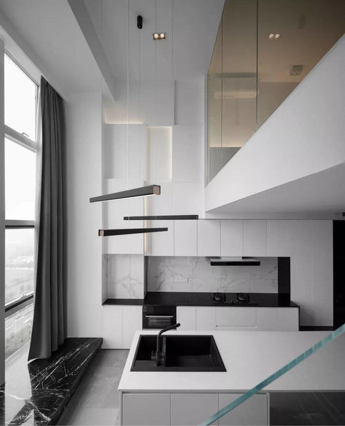 40平loft单身公寓现代极简风,黑白灰的设计格调满满