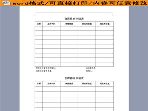 公司仓库移仓申请表模板下载 word doc格式素材 图片0.00MB 库存表大全 报表 