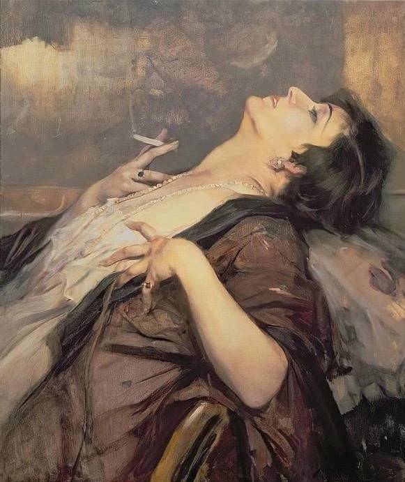 比利时画家笔下抽烟的女人 