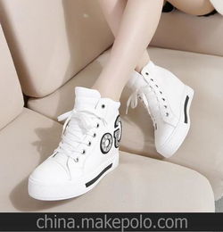 新款韩版水钻高帮女鞋内增高透气休闲鞋系带坡跟女鞋松糕运动单鞋