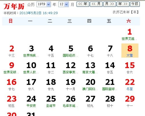 1979年阳历12月8号对应的农历是什么 