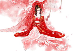 古风图片 一个穿红色衣服的女的 手指上停着一只蝴蝶 有点哥特 类似与这种风格