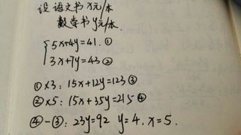 5本语文书和4本数学书兴值41元,同样的3本语文书和7本数学书共值43元,每本语文和数学各多少元 