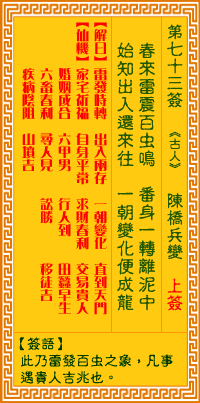 观音灵签73 观音灵签解签73 陈桥兵变观音灵签解签