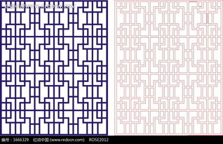 宝蓝色中式回折纹图案窗格镂空花纹CDR素材免费下载 编号1666329 红动网 
