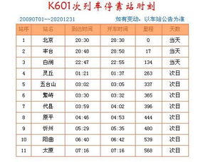 K601次北京至太原列车途经站点及到站时间 