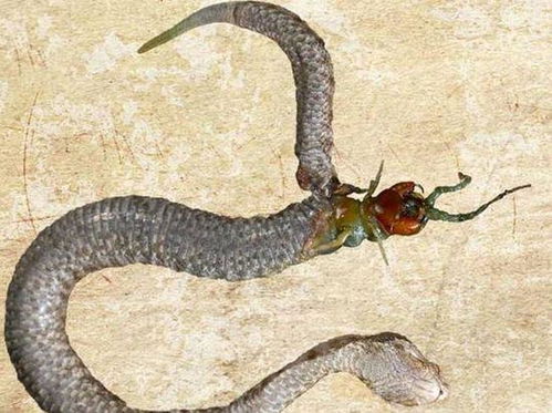 这条蛇吞了和自己差不多大的蜈蚣,结果共赴黄泉,往生路上有伴了