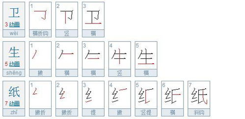 卫生纸的笔画是多少画 