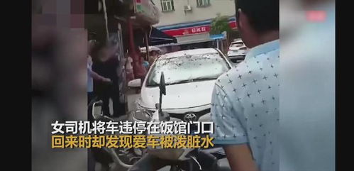 车辆违停被泼脏水,女司机报警自残式维权