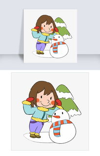 冬季小女孩调皮小雪人图片素材 PSB格式 下载 动漫人物大全 