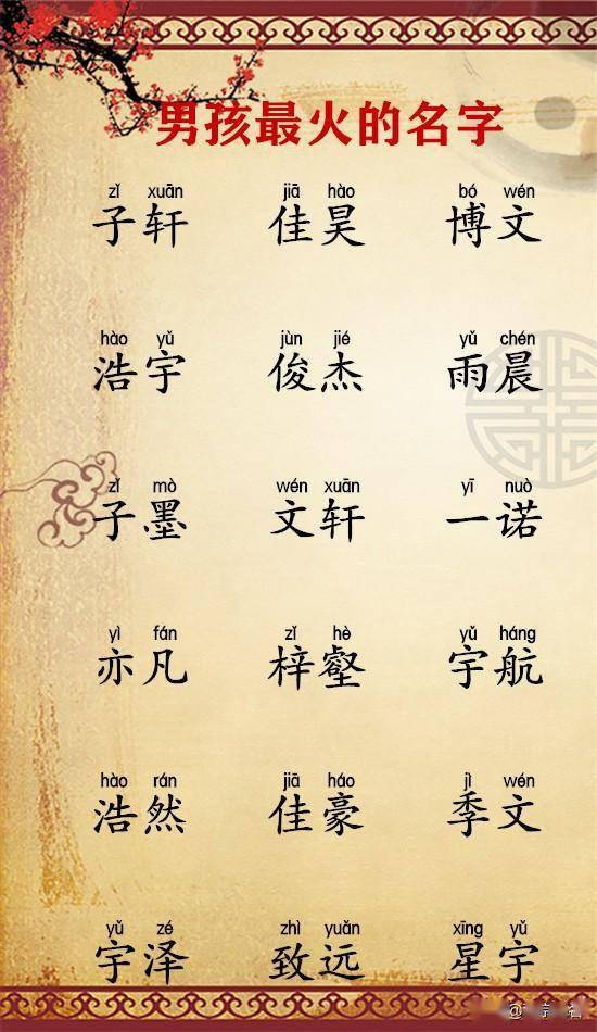 2020年最火的男孩名字,满分100分的名字最受大家欢迎