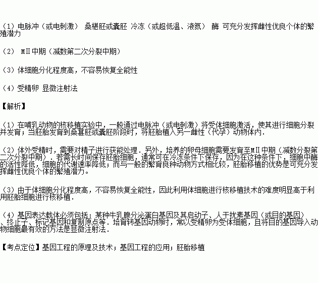 请回答下列有关胚胎工程和基因工程方面的问题