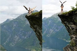 挪威极限艺术家300米悬崖展特技 图 