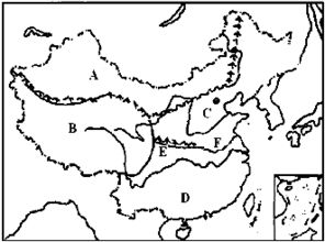 读中国四大地理区域图.回答问题. 1 B地区的自然环境特征是 . 2 C地区与D地区的分界线是图中的E和F一线.其中E是 .此线与我国一月份 等温线大体吻合. 3 D地区中种植的糖料作物主要是 