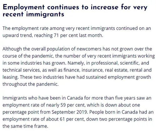 加拿大就业在9月份恢复到疫情前的水平,移民就业率继续增加