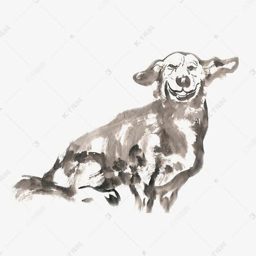 微笑的小狗水墨画PNG免抠素材图片免费下载 千库网 