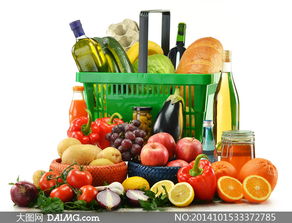 蔬菜水果与菜篮子近景摄影高清图片