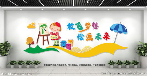创意彩色美术教室文化墙图片 