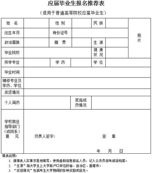 关于公务员考试的应届毕业生报名推荐表的问题 