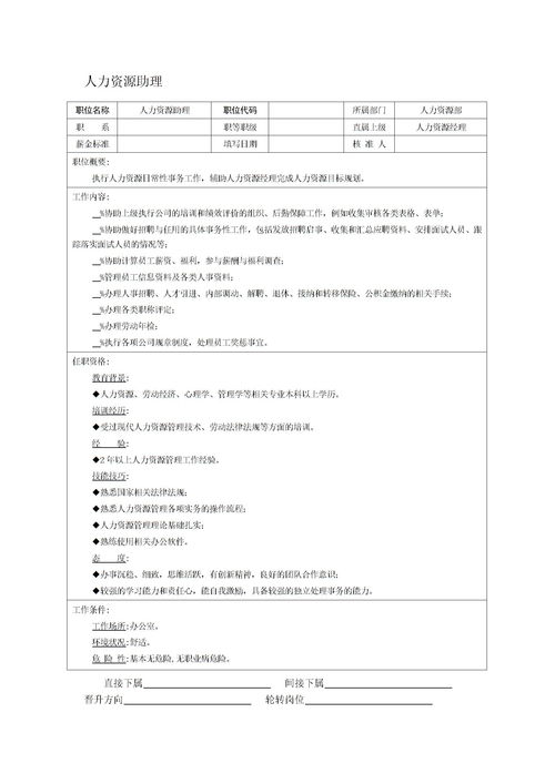 人力资源助理的工作内容