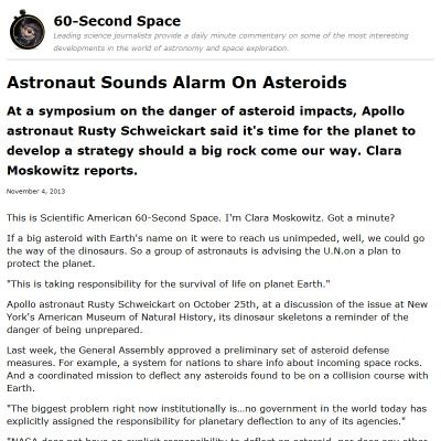 课件 20131104 Astronaut Sounds Alarm On Asteroids 
