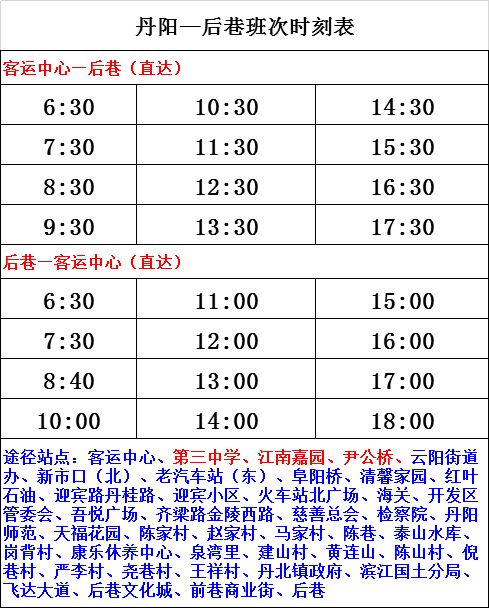 2021年春节 初二至初六 临时班次时刻表 