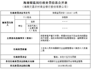 海南文昌农商行违法发放贷款 董事长行长双双遭罚 