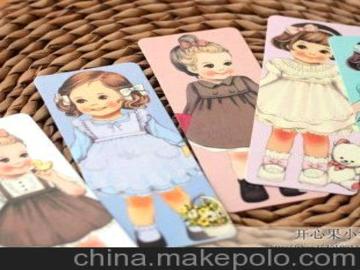韩版 纸娃娃 小女孩书签 卡通 纸质书签 30张入