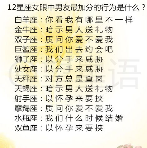 12星座女眼中男友最加分的行为是什么 和12星座撕逼,我有诀窍