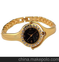 金色手镯手表 镶钻手表批发订做 时尚女士手表 三针手链手表