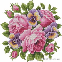 一组漂亮的玫瑰花十字绣图案集